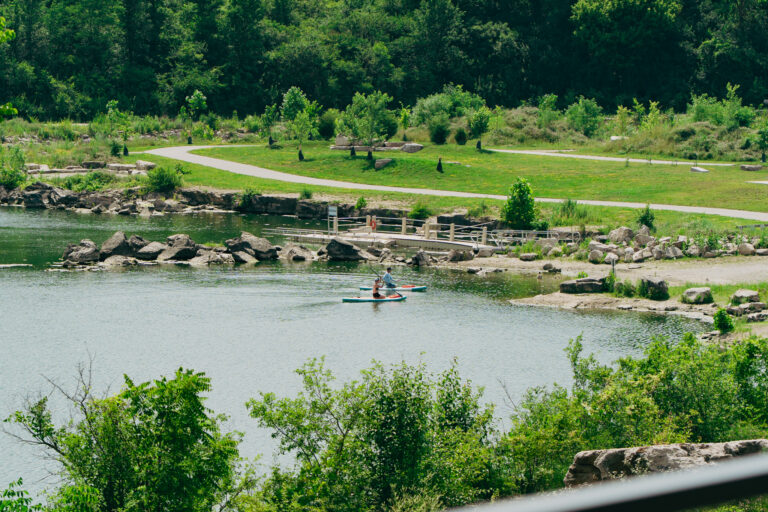 Paddleboarders on the water at Quarry Trails Metro Park