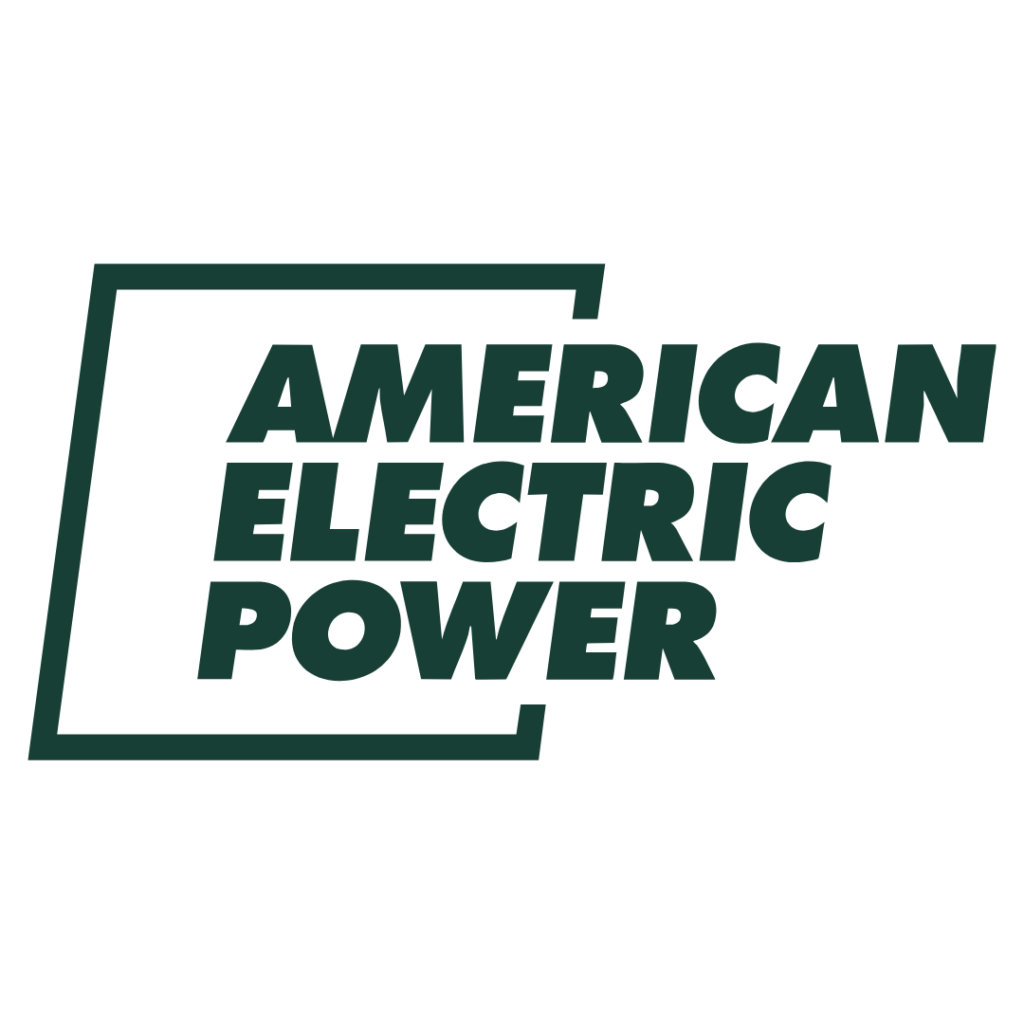 The American Electric Power logo with bold, uppercase green text partially enclosed by an outlined square on a white background.