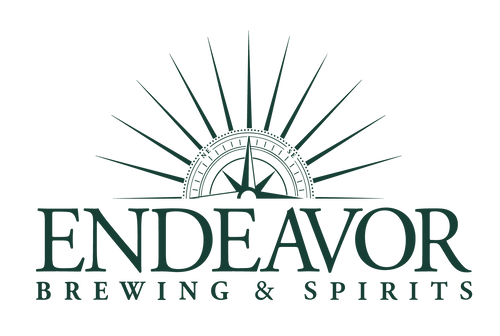 Endeavor Brewing & Spirits logo with stylized rising sun and text below.