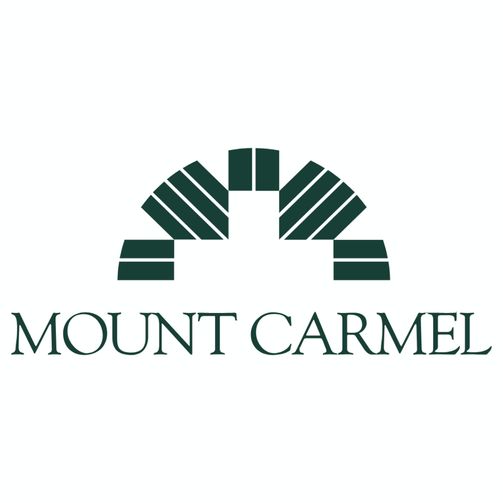 A stylized green arch composed of geometric shapes above the words MOUNT CARMEL in green, all on a white background.