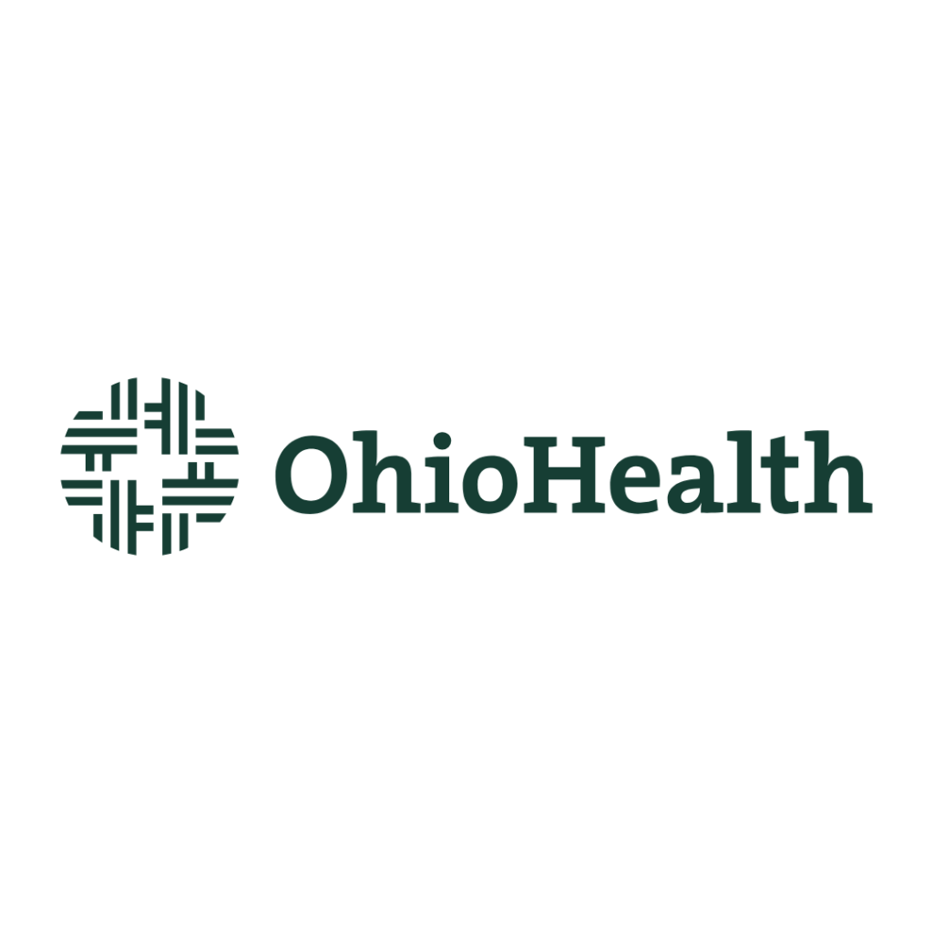 OhioHealth logo featuring a circular geometric design made of intersecting lines next to the text OhioHealth in bold dark green font on a white background.