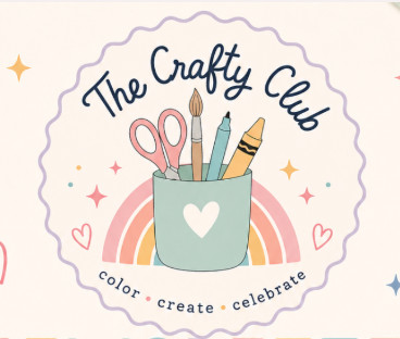Thrive Companies, Logo for The Crafty Club shows art tools in a cup with a heart, a rainbow, stars, and the words color • create • celebrate below. Apartments in Columbus Ohio