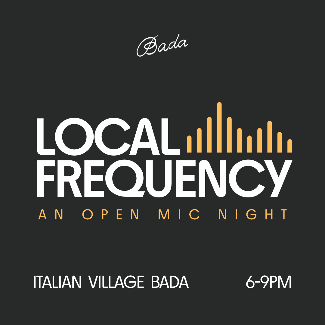Thrive Companies, Event poster for Local Frequency open mic night at Italian Village Bada, 6-9 PM. Apartments in Columbus Ohio