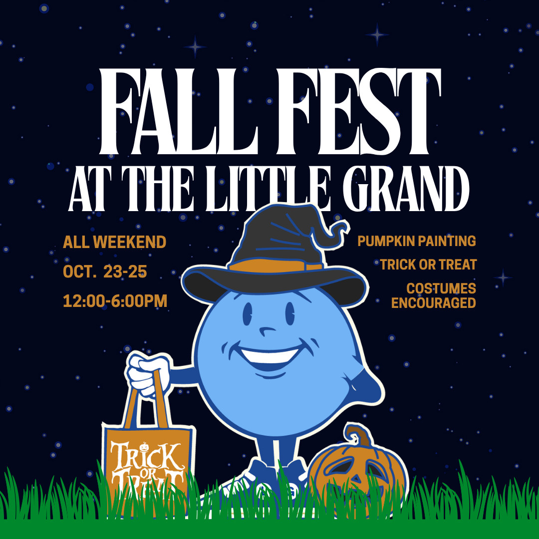 Thrive Companies, Fall Fest at The Little Grand, Oct. 23-25, 12-6 PM. Features a cartoon ghost in a witch hat holding a Trick or Treat bag, with activities including pumpkin painting, trick or treat, and costumes encouraged. Apartments in Columbus Ohio